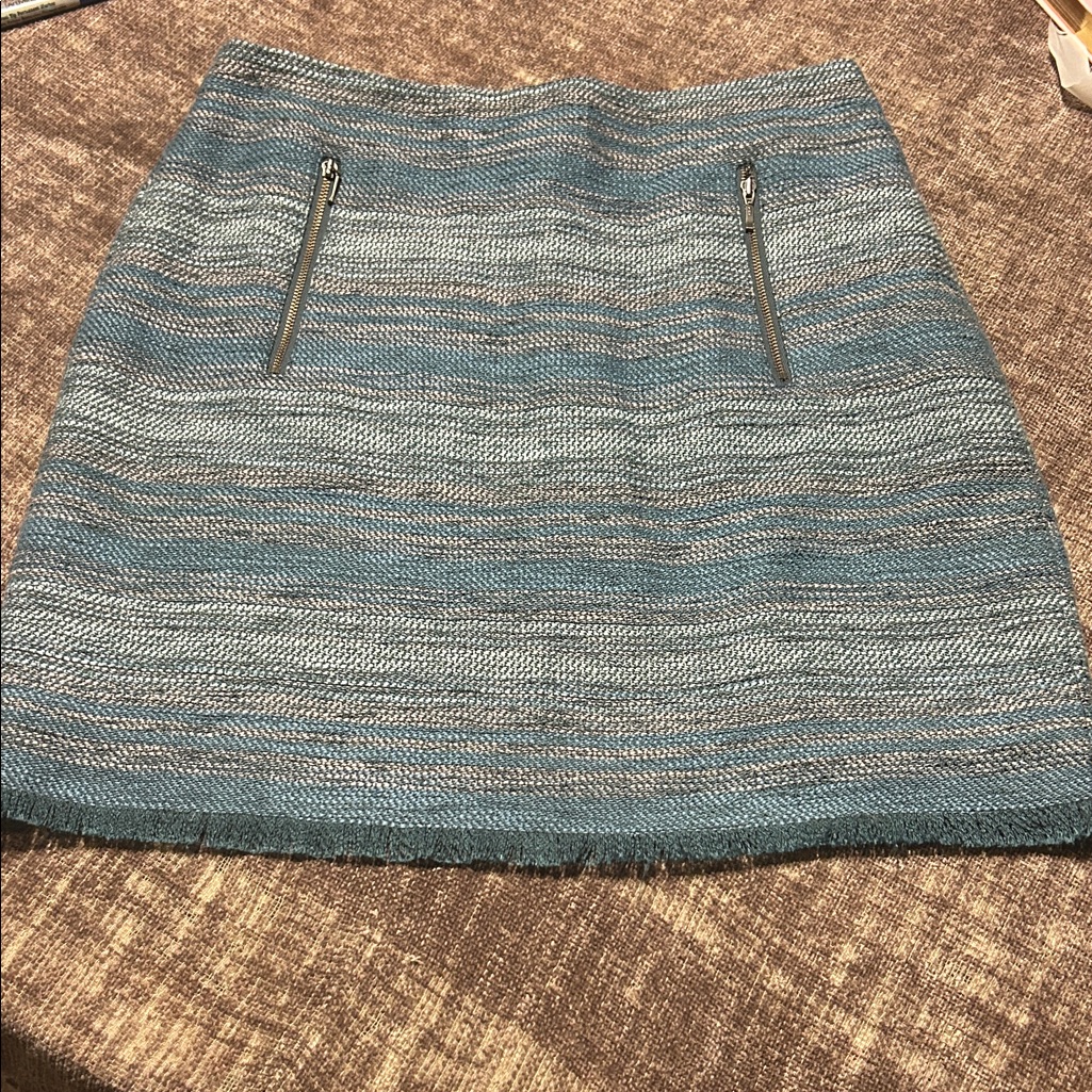 Loft Blue And Gray Mini Skirt With Zipper Accents
